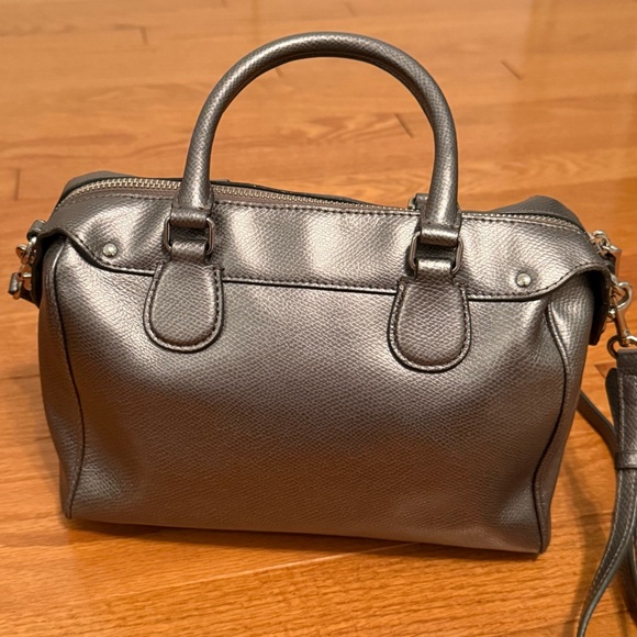 Coach Mini Bennett Metallic Cross Grain Leather Satchel in Silver/Gray - Picture 3 of 12
